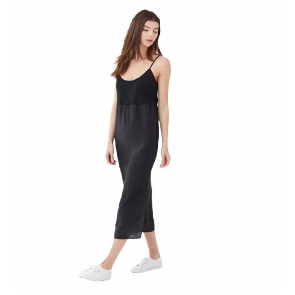 NWT Splendid Women's Etoli Double Layer Midi Cami Dress Black Size M $150 H536